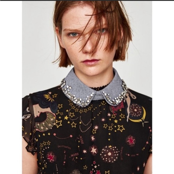 Zara Accessories Zara Rhinestone And Houndstooth Tweed Jeweled